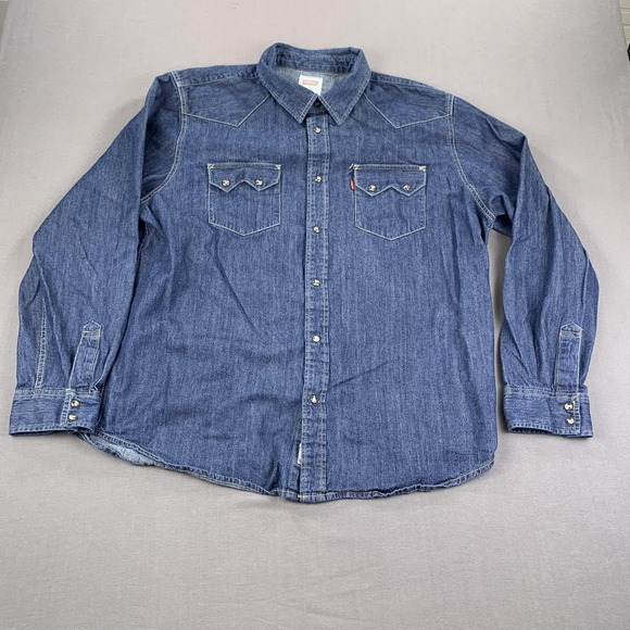 Levi's Western Denim Shirt Mens 2XL Dark Wash Snap Front Long Sleeve Red Tab - Picture 2 of 15